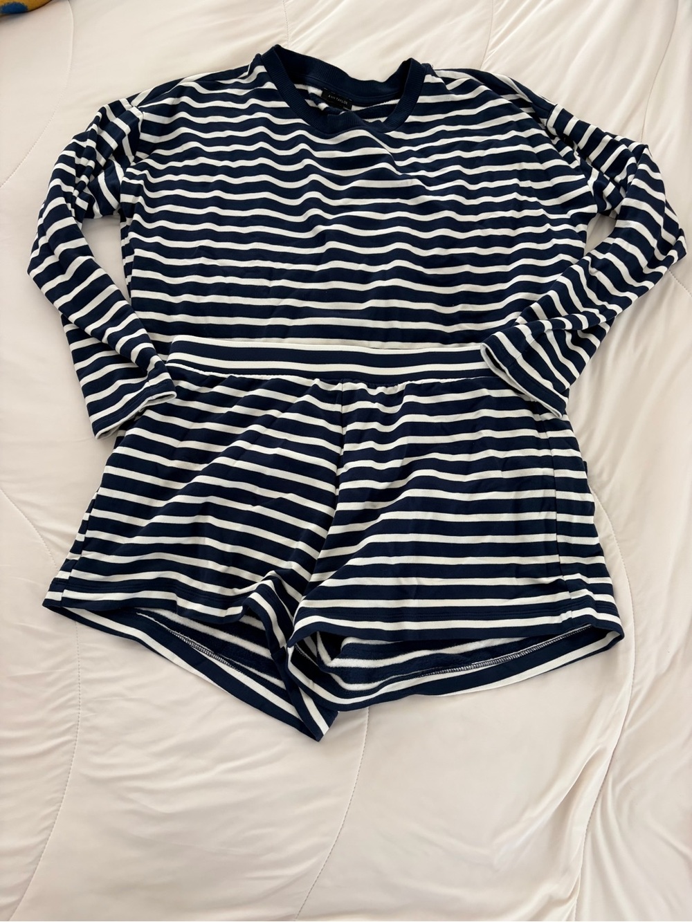 Kids Navy and White Striped leisure Set - Long Sleeve Top & Shorts